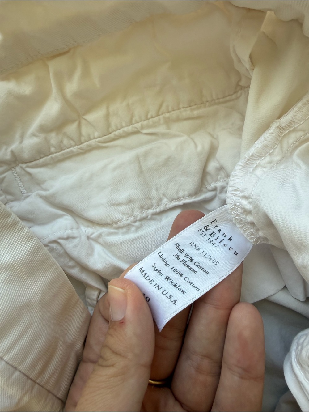 Frank & Eileen Wicklow Italian Chino Pants White Straight Leg Ankle Size 10 - Picture 6 of 8